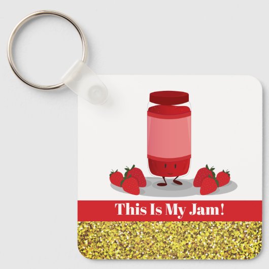 aardbei Jam Glitter Food Pun Sleutelhanger (Voorkant)