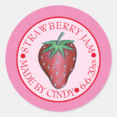 Aardbei Jam Jelly Fruit PReserves, in conserven va Ronde Sticker (Voorkant)