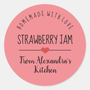 Aardbei jam roze homemade met liefde klassiek ronde sticker