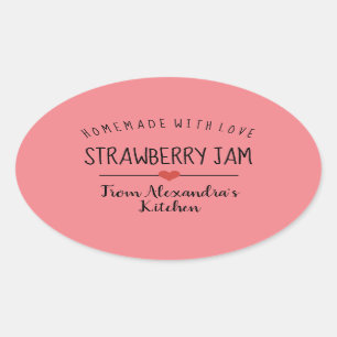 Aardbei jam roze homemade met liefde ovale sticker