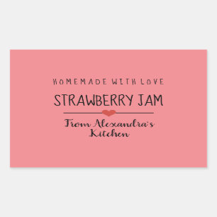 Aardbei jam roze homemade met liefde rechthoekige sticker
