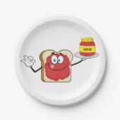 Aardbei Jam Toast Cartoon Personage Papieren Bordje (Voorkant)