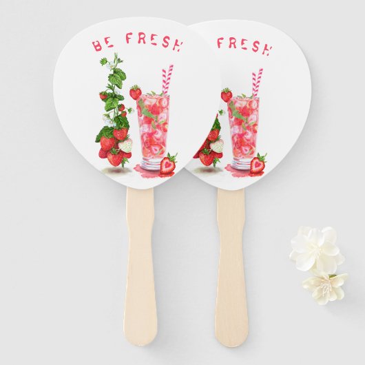 Aardbei Juice Cool Drink Fruits Hand Fan Party Handwaaier (Voorkant en achterkant)