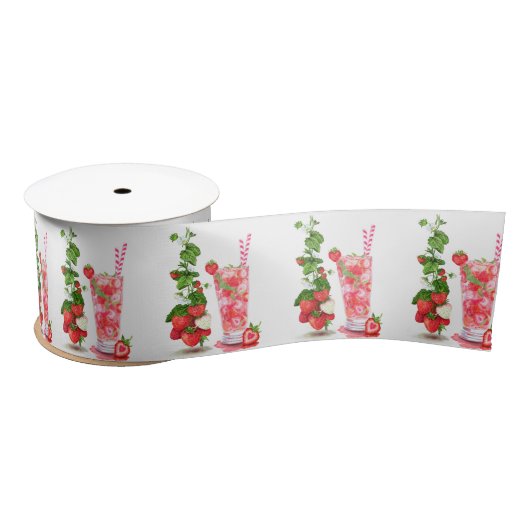 Aardbei Juice Cool Drink Fruits Satin Ribbon Satijnen Lint (Spoel)
