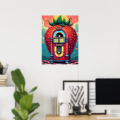 Aardbei Jukebox: Retro Surrealisme Pop Art Poster (Thuiskantoor)