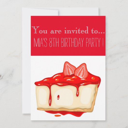 Aardbei-kaas-ecake-meisje of tween-jarig feest kaart (Voorkant)
