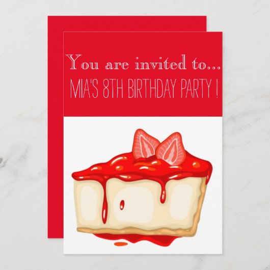 Aardbei-kaas-ecake-meisje of tween-jarig feest kaart (Voorkant / Achterkant)