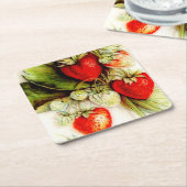  aardbei kartonnen onderzetters (Schuin)