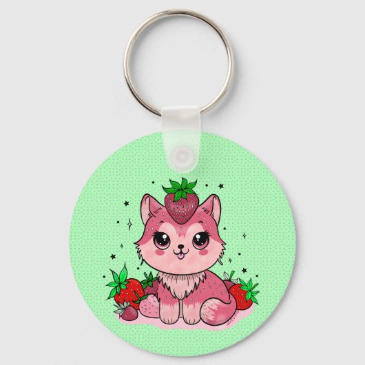 Aardbei Kat Sleutelhanger (Voorkant)