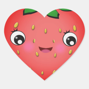 Aardbei Kawaii Hart Vorm Stickers