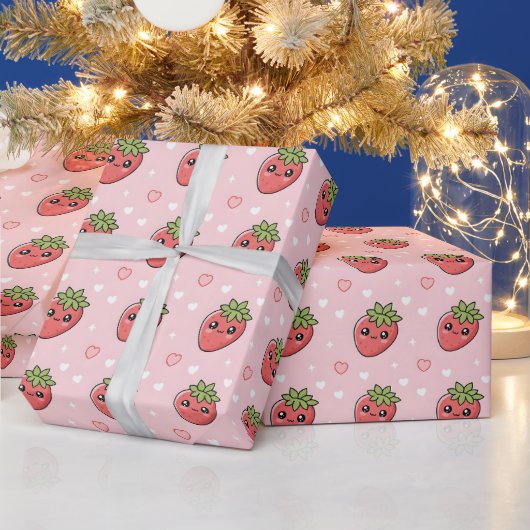 Aardbei Kawaii Hartjes Valentijn Cadeaupapier (Feestdagen)