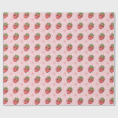 Aardbei Kawaii Hartjes Valentijn Cadeaupapier (Vlak)