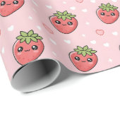 Aardbei Kawaii Hartjes Valentijn Cadeaupapier (Rol Hoek)