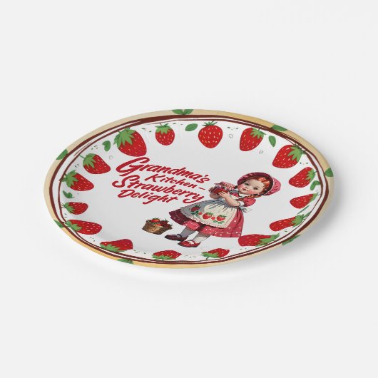 Aardbei Keuken Meisje Oma's Delight Papieren Bordje (Gekanteld)