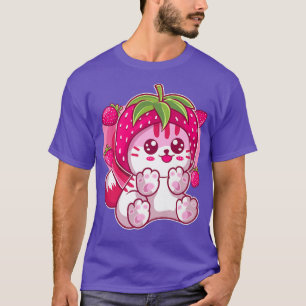 Aardbei Kitten Roze Kat Catberry Chibi Kawaii T-shirt