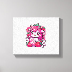 Aardbei Koe Kawaii Anime Aardbei Melk _2_1 Canvas Afdruk