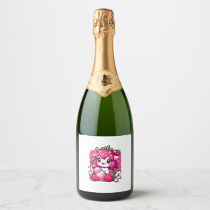 Aardbei Koe Kawaii Anime Aardbei Melk _2_1 Sparkling Wijnetiket