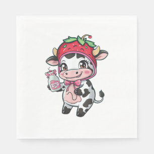 Aardbei Koe Kawaii Anime Aardbei Melk _2 Servet