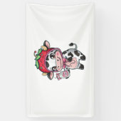 Aardbei Koe Kawaii Anime Aardbei Melk _2 Spandoek (Verticaal)