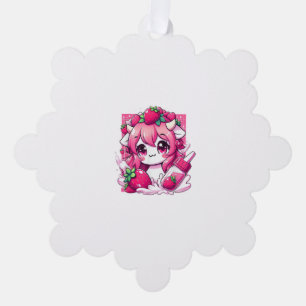 Aardbei Koe Kawaii Anime Aardbeienmelk _1 Ornament Kaart
