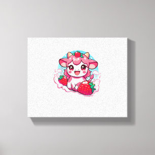 Aardbei Koe Kawaii Anime Aardbeienmelk _3 Canvas Afdruk