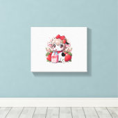Aardbei Koe Kawaii Anime Aardbeienmelk _6 Canvas Afdruk (Insitu (Houten vloer))