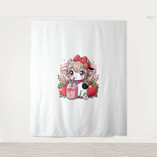 Aardbei Koe Kawaii Anime Aardbeienmelk _6 Wandkleed