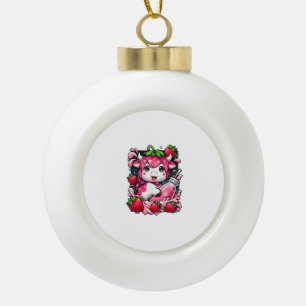 Aardbei Koe Kawaii Anime Aardbeienmelk Keramische Bal Ornament
