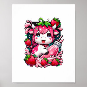 Aardbei Koe Kawaii Anime Aardbeienmelk Poster