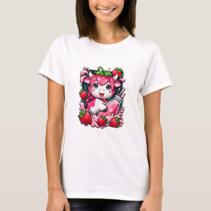 Aardbei Koe Kawaii Anime Aardbeienmelk T-shirt