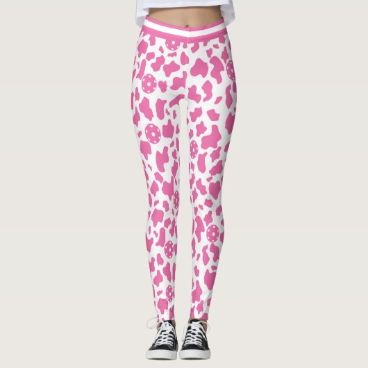 Aardbei koe pickleball (Kleinere tegel grootte) Leggings (Voorkant)