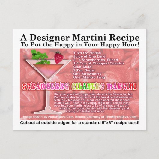 Aardbei Koriander Martini Recept Briefkaart (Voorkant)