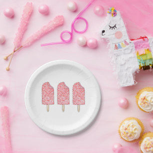 Aardbei Korstaart Roze ijs Pop Popsium Papieren Bordje