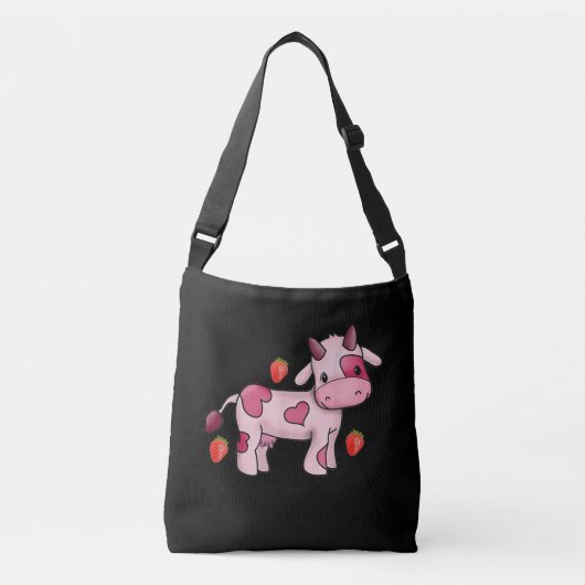 Aardbei Kow Cute Pink Cow Crossbody Tas (Voorkant)