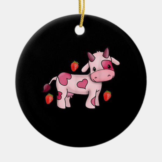 Aardbei Kow Cute Pink Cow Keramisch Ornament (Voorkant)