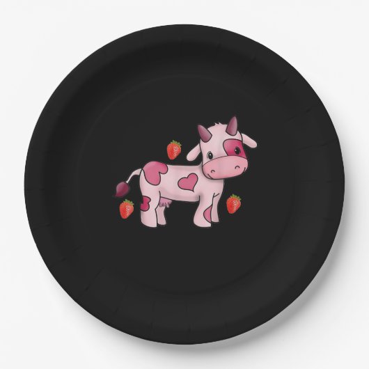Aardbei Kow Cute Pink Cow Papieren Bordje (Voorkant)