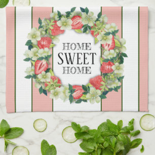 Aardbei Krans Thuis Sweet Home Gestreepte Theedoek