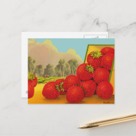 Aardbei krat label vintage kunst blanco ansichtkaa briefkaart