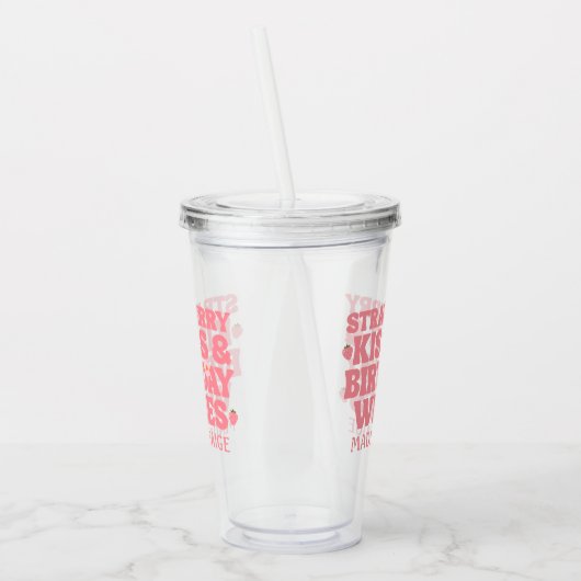 Aardbei Kusjes Verjaardagswensen T-shirt Acryl Acryl Drinkbeker (Links)