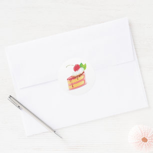 Aardbei Laag Cake Snee met Crème Ronde Sticker