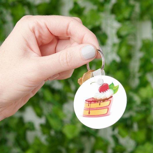 Aardbei Laag Cake Snee met Crème Sleutelhanger