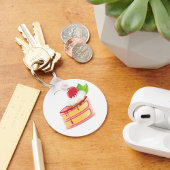 Aardbei Laag Cake Snee met Crème Sleutelhanger