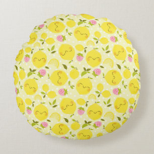 Aardbei Lemon Yellow Rond Kussen