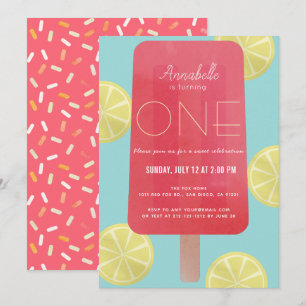 Aardbei limonade ijsje meisje 1e verjaardag kaart