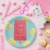 Aardbei limonade ijsje meisje verjaardag papieren bordje (Feest)