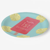 Aardbei limonade ijsje meisje verjaardag papieren bordje (Gekanteld)