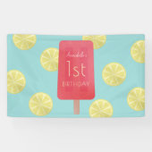 Aardbei limonade ijsje meisje verjaardag spandoek (Horizontaal)