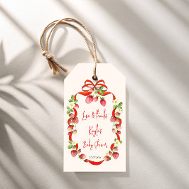 Aardbei lint boog coquette baby shower gunst cadeaulabel