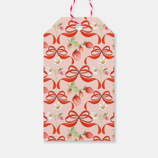 Aardbei lint boog coquette baby shower gunst cadeaulabel (Achterkant)
