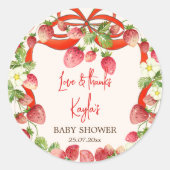 Aardbei lint boog coquette baby shower gunst ronde sticker (Voorkant)